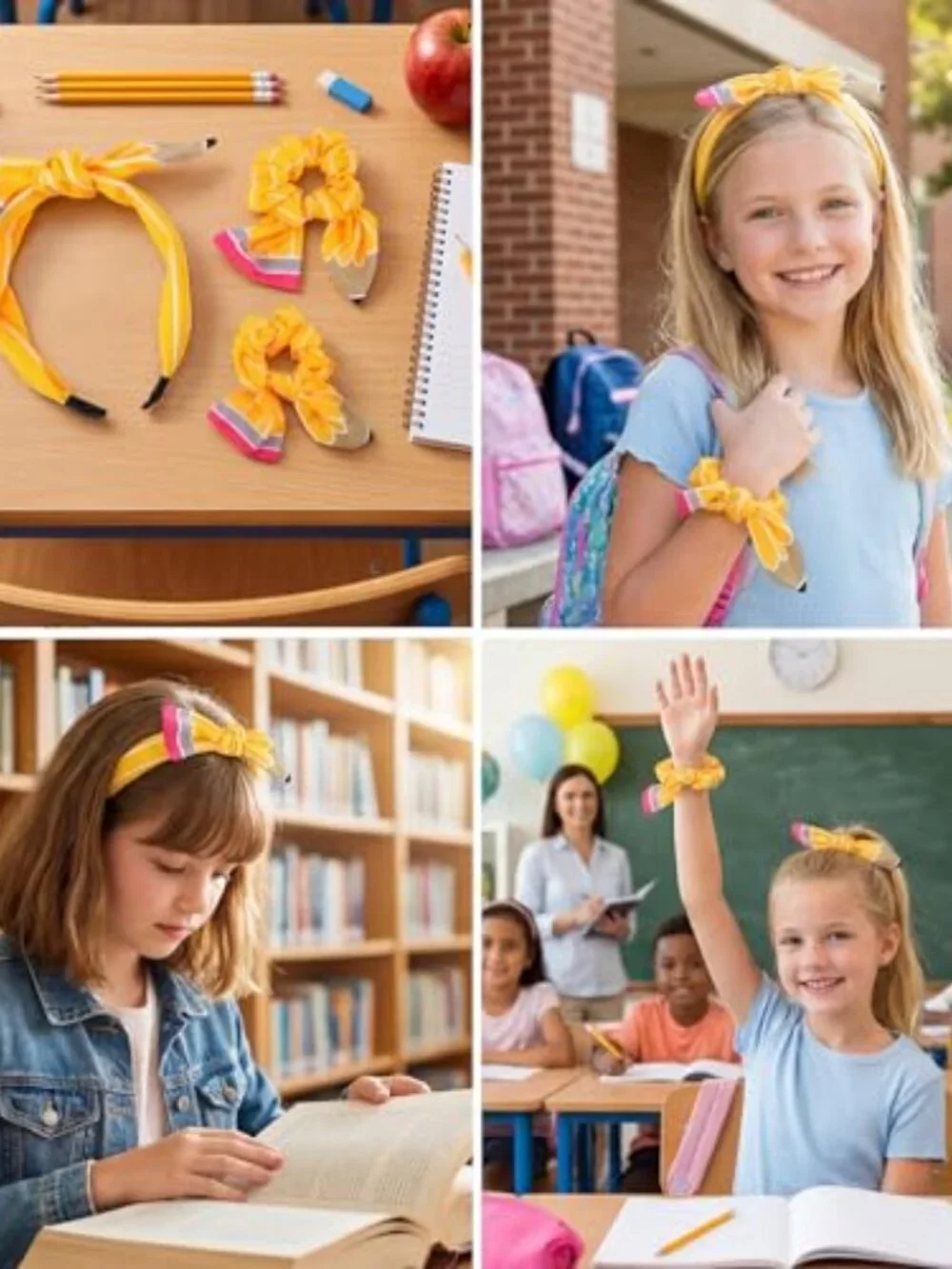 Girls Pencil Headband and Hair Ties Set Pack of 3